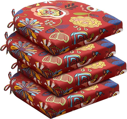 downluxe Outdoor Chair Cushions Set of 4 for Patio Furniture, Water-Resistant Patio Chair Cushions with Ties, High Density Foam Outdoor Seat Cushion, 17" X 16" X 2", Sonia Scarlet