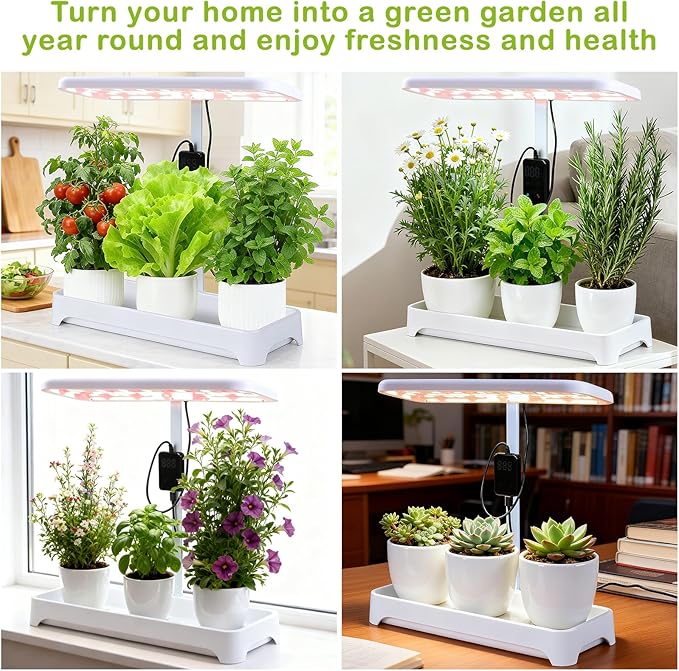 Indoor Garden Led Grow Light, Herb Kitchen Garden Grow Kit, Full Spectrum LED Plant Light for Plants, Height Adjustable Growing Lamp with Intelligent Controller (Not Pots) (White, 16.5*6.5*4 inch)