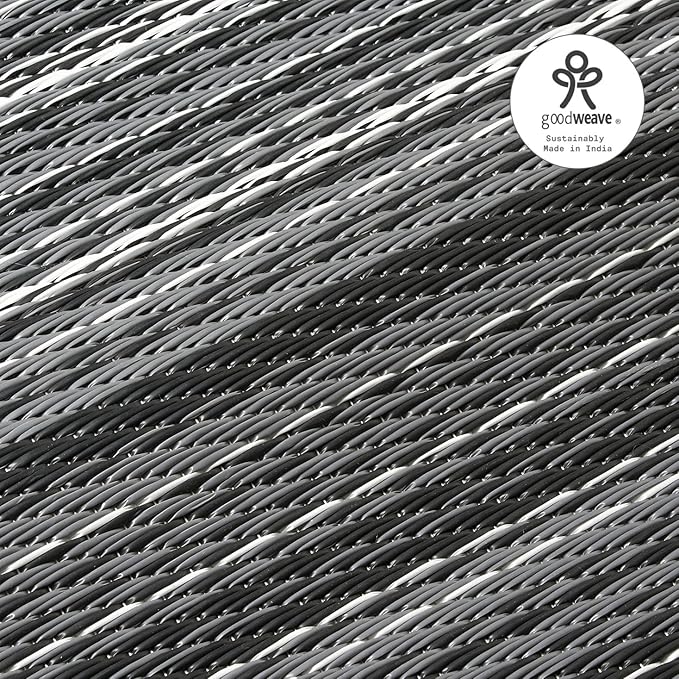 Fab Habitat Outdoor Rug - Waterproof, Fade Resistant, Crease-Free - Premium Recycled Plastic - Striped - Porch, Deck, Balcony, Mudroom, Laundry Room, Patio - Cancun - Midnight - 3 x 5 ft