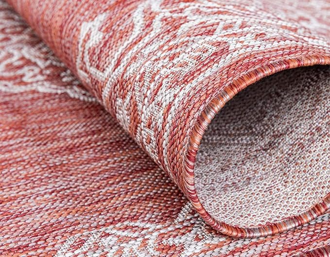 Unique Loom Outdoor Traditional Collection Area Rug - Antique (7' 1" x 10' Rectangle, Rust Red/ Gray)