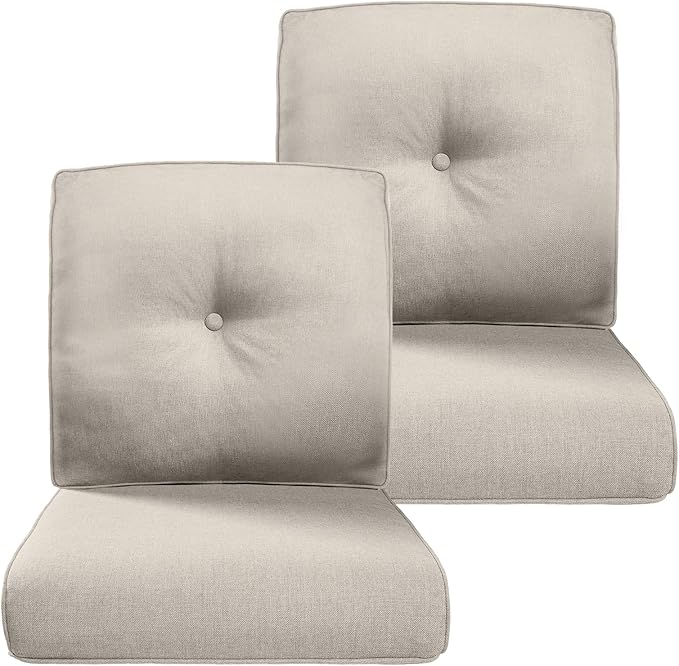 Belord Luxury 4" Thick Outdoor Cushion 2 Set - 22 x24 Inch 28D Sponge Filling Fade-Resistant Chair Cushion, Spill Proof Removable Patio Furniture Replacement Cushions for Sofa Bench Swing - Beige