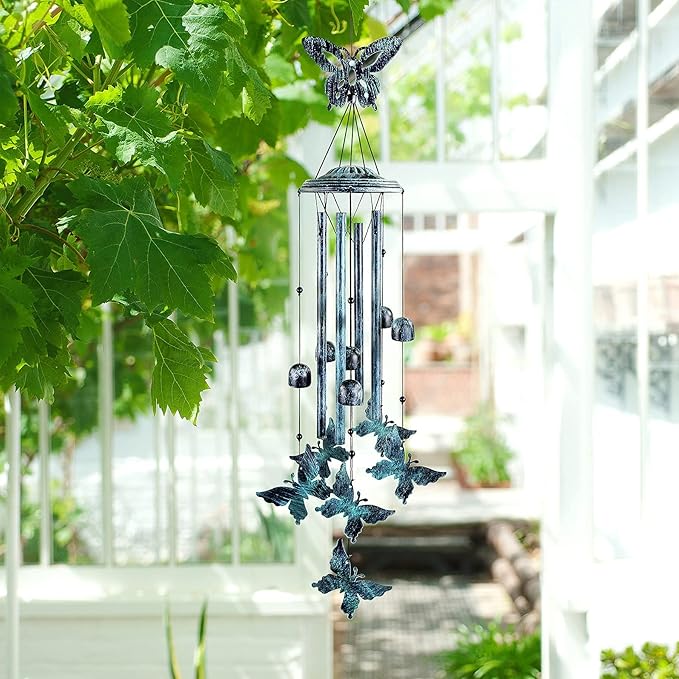 Butterfly Wind Chimes for Outside Large Aluminum Tubes Outdoor Decorations for Patio, Garden, Porch, Memorial Bells Gift