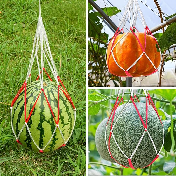 60Pcs Melon Hammocks Cradles, 19Inches Melon Hammock for Trellis Heavy Duty Watermelon Nets, Support Hanging Bags for Pumpkin Cantaloupes Honeydew, 19In Bag 19in Handle, Bear for 30lbs