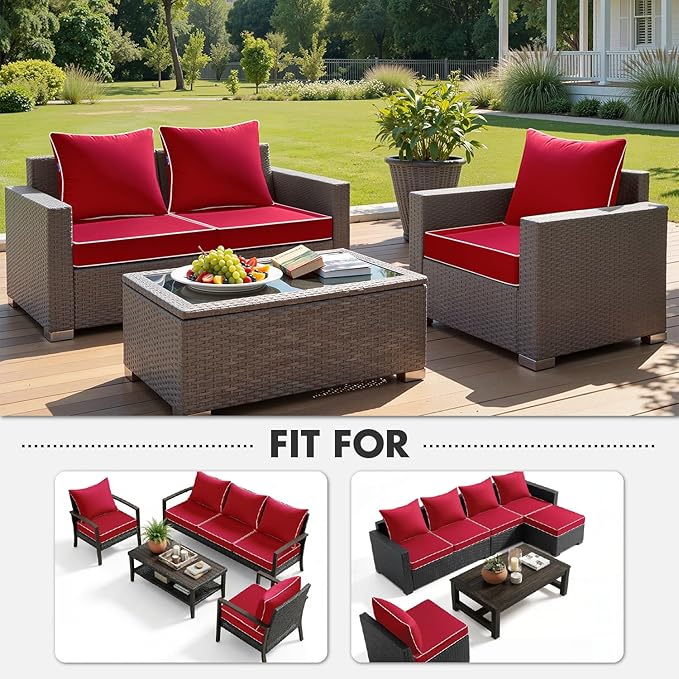 MIULEE Red Outdoor Seat Cushion 24x24 Inch Waterproof & 3 Year Fade Resistant Deep Seat and Back Cushion for Patio Furniture Chair Sofa Couch with Handle and Adjustable Straps