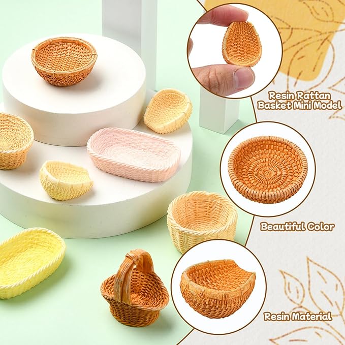 KitBeads 40Pcs 20 Styles Resin Rattan Basket Figures Miniature Willow Basket Mini Picnic Baskets for Crafts Dollhouse Fairy Garden Micro Landscape Decor