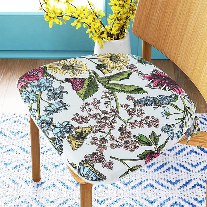 Outdoor Chair Cushions Set of 2,Patio Seat Cushion 17"x16"x2",U-Shaped Dining Chair Cushion 17 by 16 Inch,Water Resistant,Fade-Resistant Chair Pads for Kitchen Garden Furniture(Butterfly Flower)