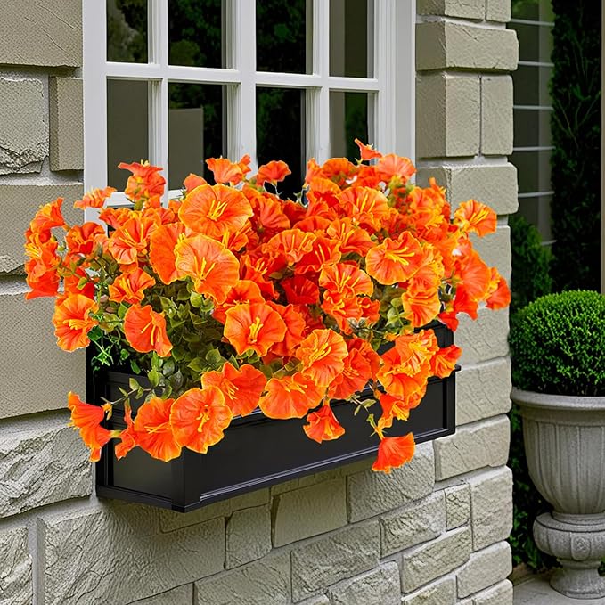 Christmas Artificial Mums 12 Bundles Orange Bulk Fake Flowers Faux Planters Real Touch Stems for Outdoors Fall Silk Flower UV Resistant Urn Filler Front Porch Thanksgiving Decorations for Home Garden