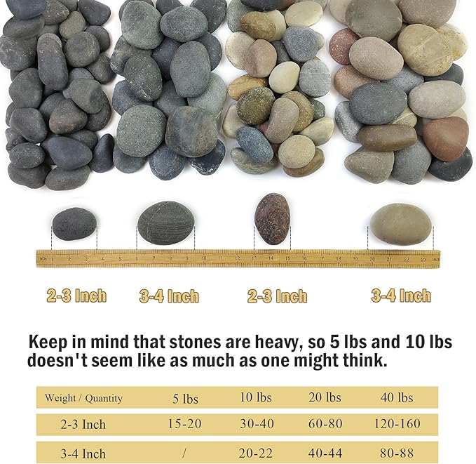 40 lbs Garden Rocks Mexican Beach Pebbles, 3-4 Inch Decorative Large River Rocks for Landscaping Aquarium Yard Garden Paving Large Plant Crafting and Walkways