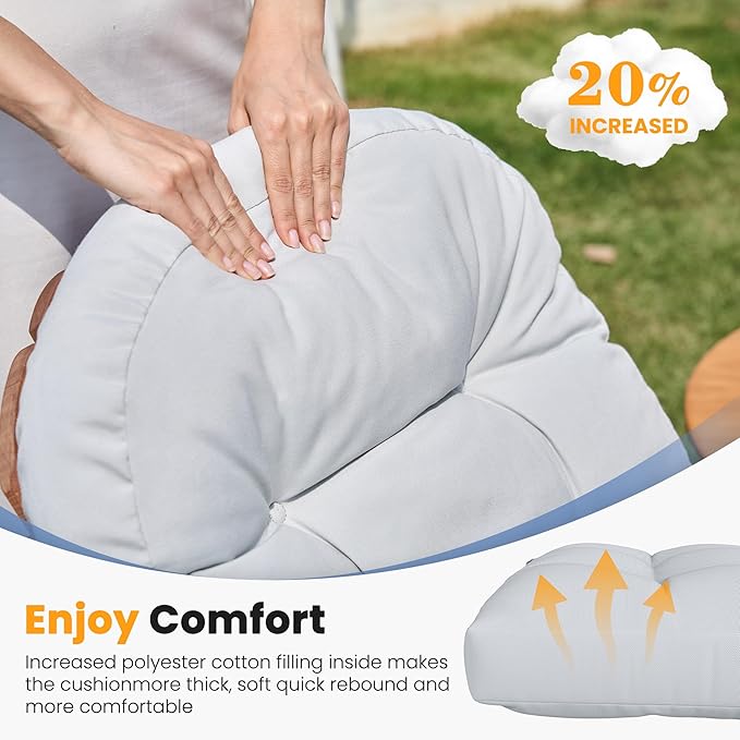 Amopatio Adirondack Chair Cushions 4" Thick Set [2-Pack] - Outdoor Cushions for Patio Furniture, Contoured Design with Anti-Slip Straps & Water-Resistant Fabric for Adirondack Chairs, Light Gray