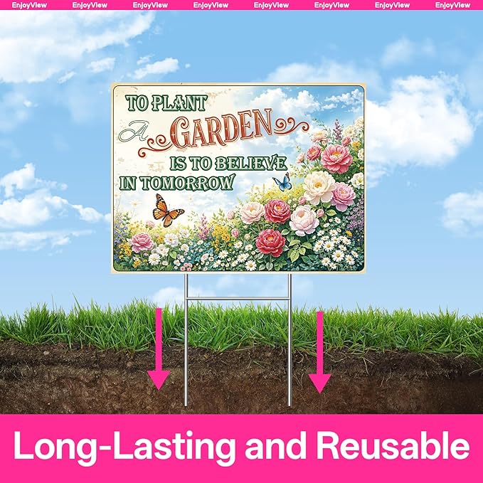 Funny Garden Sign with H Stake 24"x18" Vintage Big Sign for Yard, Backyard, Patio & Porch Decor Corrugated Plastic Gardening Gifts for Women " TO PLANT A GARDEN"