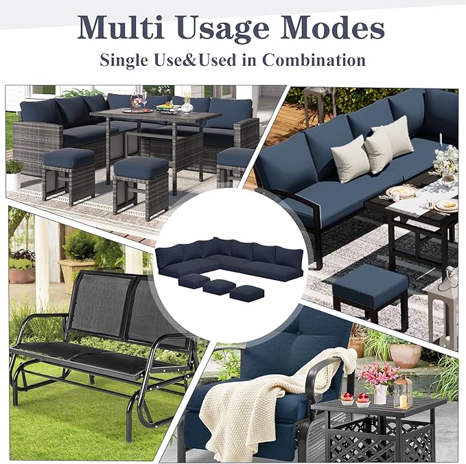 U-MAX Outdoor Cushions, 4 inch Memory Foam Patio Replacement for Outdoor Furniture, Fits 7-Seats Sectional Rattan Conversation Set, Splashproof Covers (Navy)