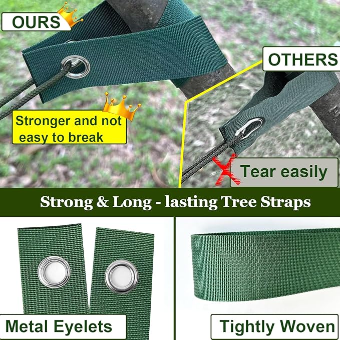 Tree Stakes and Supports, Heavy Duty Tree Stakes Kit Include 3Pcs Tree Straps for Staking, 3Pcs 16" Steel Spikes, and 39Ft Rope, Tree Supports for Young Tree Anti Strong Wind, Bad Weather