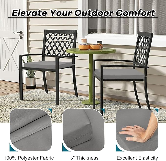 Basic Beyond Outdoor Chair Cushions Set of 4, Square Corner Outdoor Cushions for Patio Furniture, Water Resistant Patio Chair Cushions with 2 Ties, 18.5x16x3, Light Grey