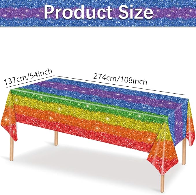 3 Pieces Rainbow Rectangle Plastic Tablecloth - 54x108 Inch Disposable Colorful Table Cover for Pride Month, Gay Pride Celebrations, Birthday, and Rainbow-Themed Party Decorations