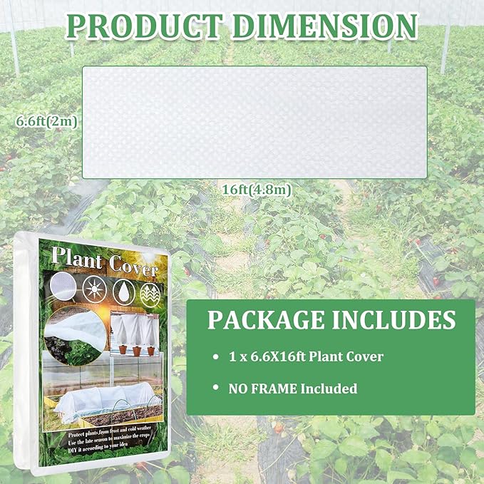 Plant Covers Freeze Protection 6.6 ft x 16 ft Floating Row Cover 1oz/yd² Garden Fabric Plant Cover for Winter Frost/Sun Pest Protection