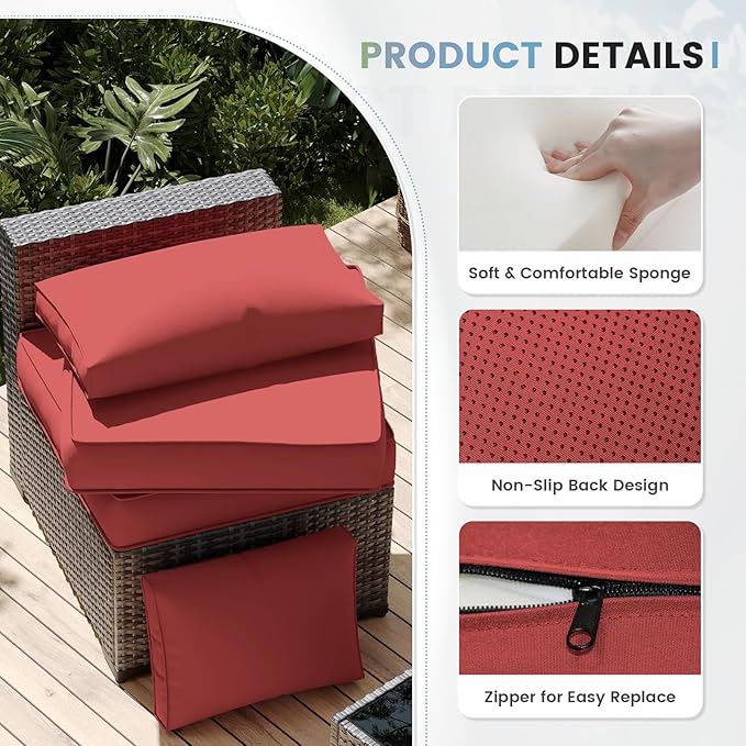 UDPATIO Replacement Cushions for Outdoor Furniture, 14 Piece Water-Repellent Cushions for 6 Seat Sectional Sofa, Burgundy
