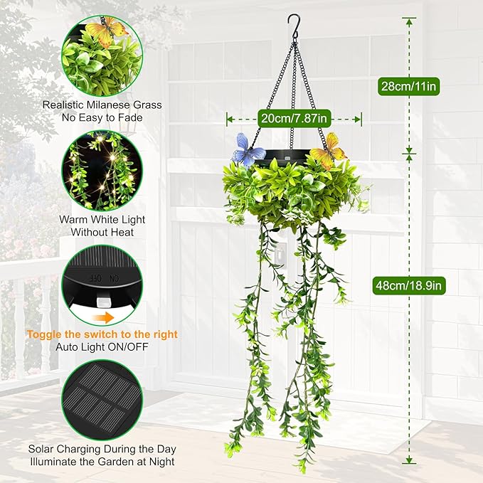 Solar Hanging Garden Lights, 4 Pack 66 LEDs Realistic Flower Vine Fairy String Lights, IP65 Waterproof Outdoor for Garden, Patio, Fence Decor, 8-12 Hrs Auto Lighting