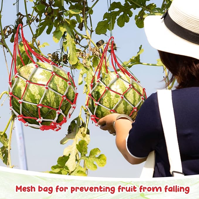 Nuenen 12 Pcs Watermelon Net Melon Hammock Melon Cradle Plant and Garden Supports Pumpkin Support Hanging Bag Protects Watermelons, Honeydew, Squash, Cantaloupes (Red, White)