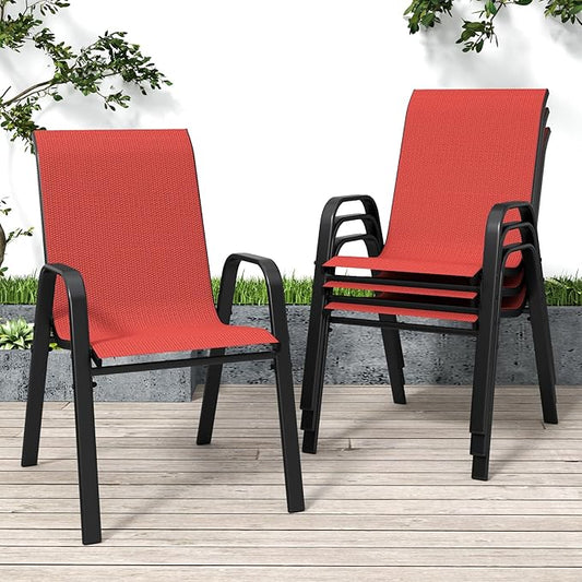 Patio Chairs Set of 4, Stackable Outdoor Dining Chairs for All Weather Textilene Fabric & Metal Frame, Outdoor Chairs Set for Backyard Deck Garden