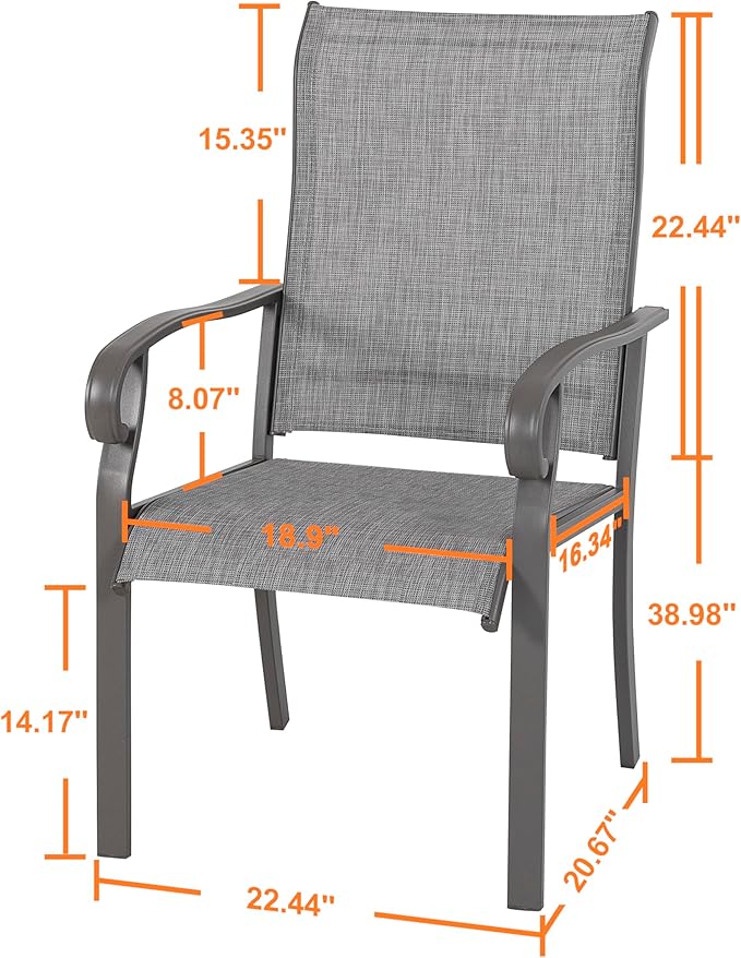 NUU GARDEN Patio Dining Chairs Set of 4, All Weather Textilene Patio Chairs,Powder-Coated Metal Frame Outdoor Patio Bistro Dining Chairs for Lawn Garden Backyard, Light Gray