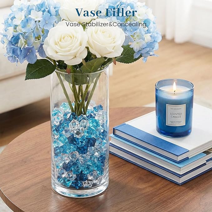 DomeStar 150PCS Aquarium Rocks, Blue Fake Ice Rocks Small Stones for Vase Fillers, Fish Tank Aquarium Decor Winter Table Scatter Decoration
