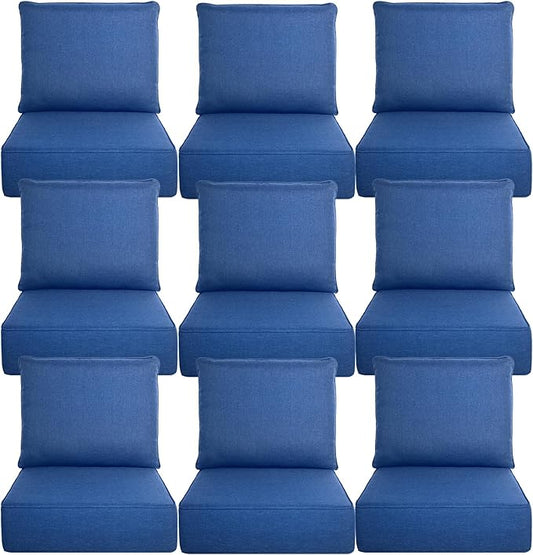 Belord Luxury 6" Thick Outdoor Cushion 9 Set - 22 x24 Inch 28D Sponge Filling Fade-Resistant Chair Cushion, Spill Proof Removable Patio Furniture Replacement Cushion for Sofa Bench Swing - Blue