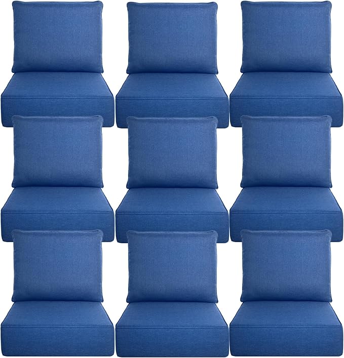 Belord Luxury 6" Thick Outdoor Cushion 9 Set - 24 x24 Inch 28D Sponge Filling Fade-Resistant Chair Cushion, Spill Proof Removable Patio Furniture Replacement Cushion for Sofa Bench Swing - Blue