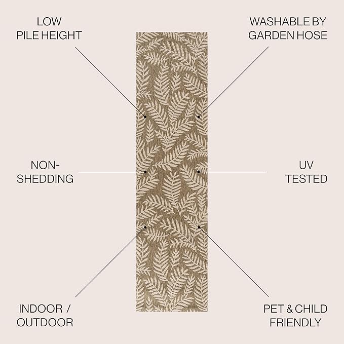 JONATHAN Y Palm Frond Indoor Outdoor Runner Rug 2X10 Brown/Beige, Nevis for Backyard, Patio, Porch, Easy-Cleaning, High Traffic, Pet-Friendly, Non-Shedding (SMB119A-210)