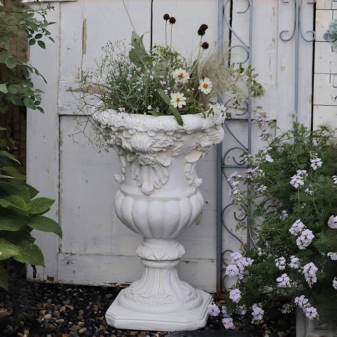 VISIBLE Vintage European Giant Garden Urn Planter, Decorative Cement and Fiber Flower Pot, Make Rust Finished, Wrap Foam Safely Delivered from Local Warehouse (Retro, Large)
