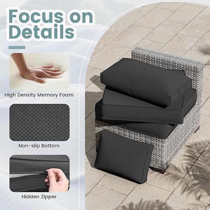 UDPATIO Outdoor Cushions for Patio Furniture, Waterproof Patio Furniture Cushions Replacement, 4" Deep Seat Outdoor Sectional Cushions for 4-seat Chair Sofa Couch, Black