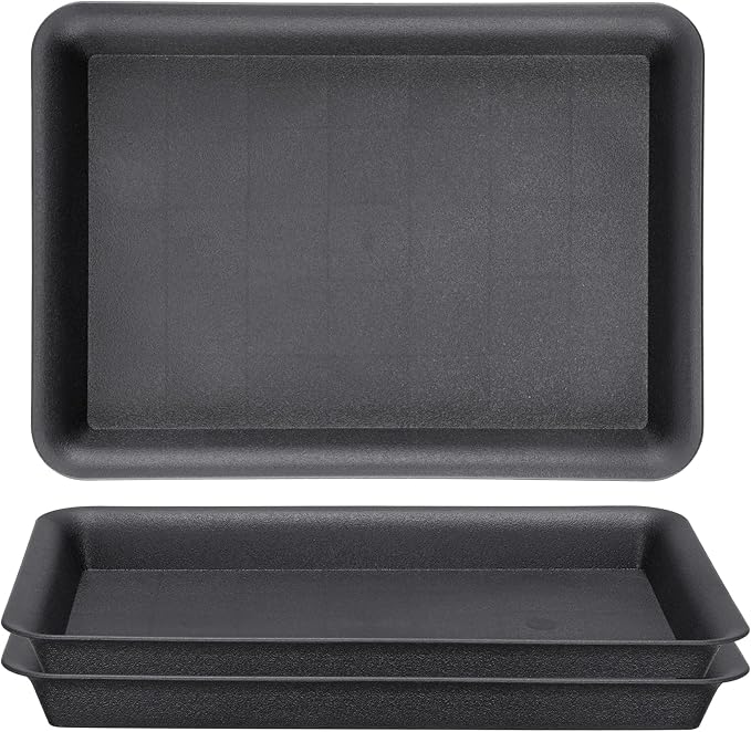 GREANER 10 Inch Plastic Plant Tray Saucer Rectangular, Black Heavy Duty Plant Trays No Holes, Humidity Trays for Indoor Outdoor Plants(3 Packs)