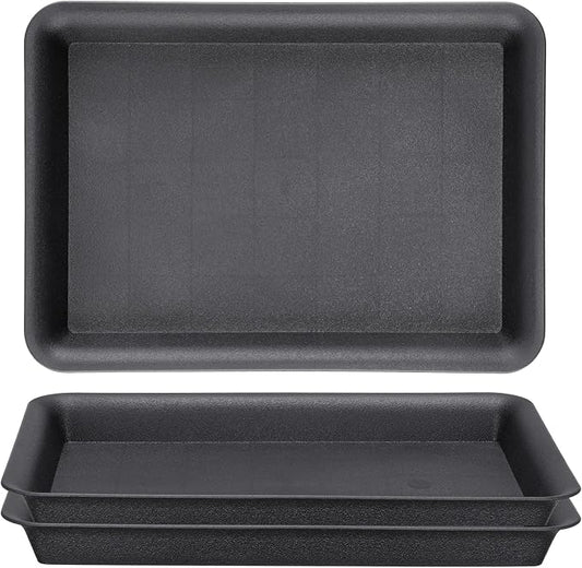 GREANER 10 Inch Plastic Plant Tray Saucer Rectangular, Black Heavy Duty Plant Trays No Holes, Humidity Trays for Indoor Outdoor Plants(3 Packs)