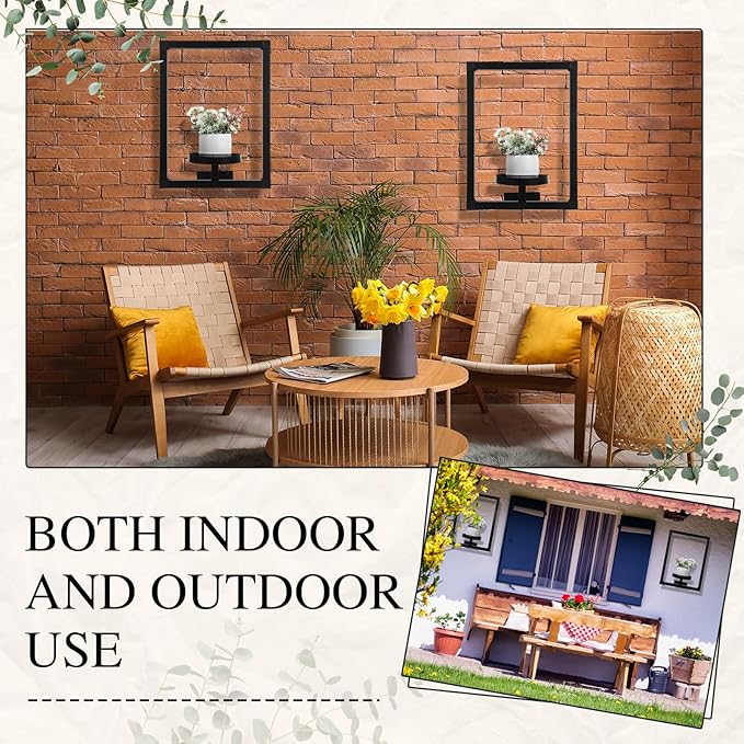 4 Pcs Wall Plant Holder Wall Planters for Indoor Plants Metal Window Planters Shelves Picture Frame for Indoor Outdoor Living Room Balcony Garden(Rectangle Style)