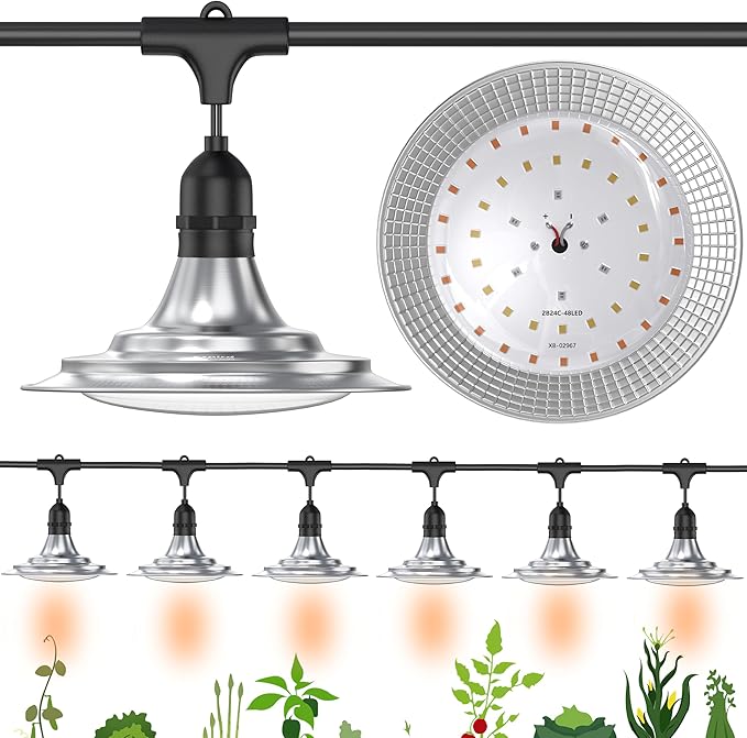 Outdoor LED Grow Light, Waterproof String Plant Growing Light, 21 FT Full Spectrum Growth Light, Suitable for Garden, Farm, Flower, Seedling Greenhouse Grow Light (6 Light)