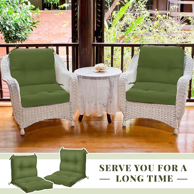 Geetery Set of 4 High Back Wicker Patio Chair Cushions for Outdoor Furniture 41.74x20.87x3.94 Inch Waterproof Thick Replacement Seat Pads with Non Slip Ties for Porch, Deck, Lawn & Garden(Moss Green)