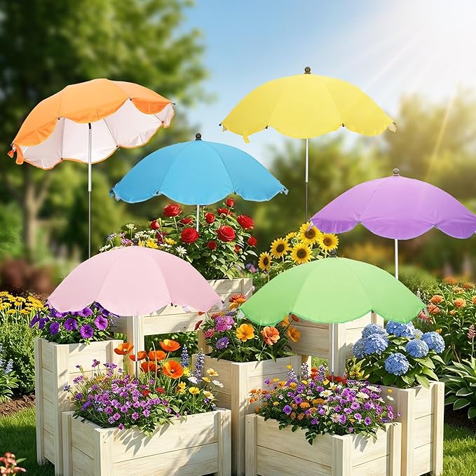 Plant Umbrellas for Outdoor Plants - 26" Large Garden Sun Shade for Plants with Adjustable Angle & Height (Max 43") - Plant Shades for Outdoor Plants, Flowers & Garden Beds - Plant Umbrella Shade for Potted Plants