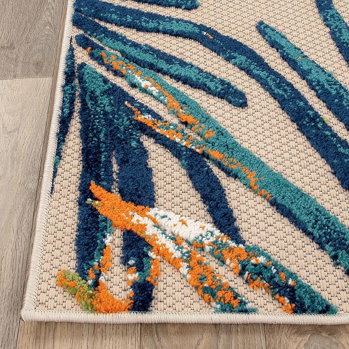 Rugshop Tropical Floral Leaves Indoor/Outdoor Runner Rug Durable Polypropylene, Non-Shedding, Easy to Clean, Perfect for Patio, Backyard, Deck and Outdoor Lounge, High Traffic Areas, 2'7" x 6'