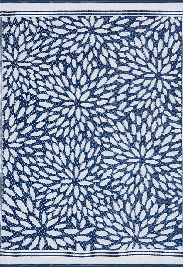 Nuala Navy Reversible Plastic Straw 8x10 Indoor Outdoor Rug for Patios Garden Picnic Camping Mats Waterproof and Washable