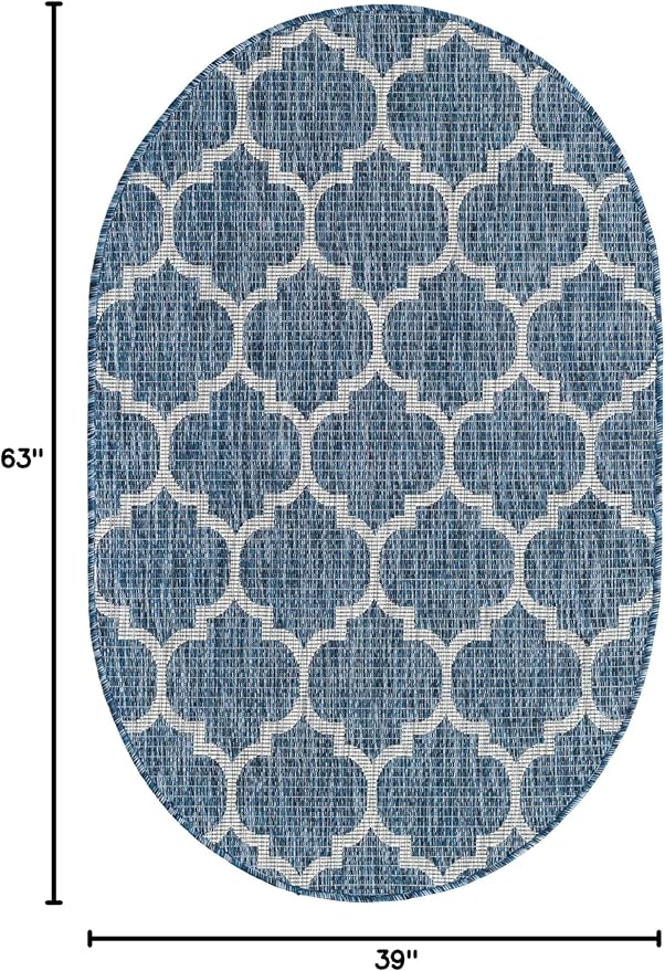 Unique Loom Outdoor Trellis Collection Area Rug (3' 3" x 5' 3" Oval, Navy Blue/ Ivory)