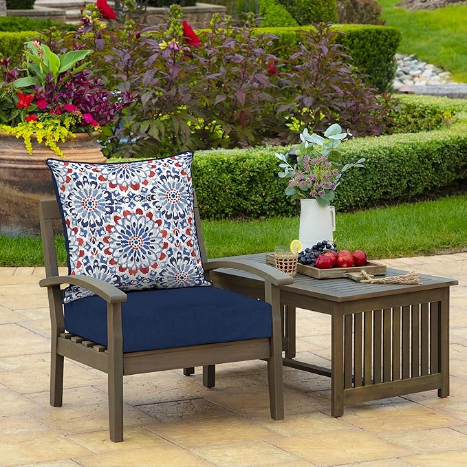 Arden Outdoor Foam Deep Seat Cushion Set, 22 in x 24 in, Weather-Proof, Rain-Proof, Fade Resistant Patio Cushion, Bottom and Back Cushion for Chair, Sofa, and Couch Clark Blue