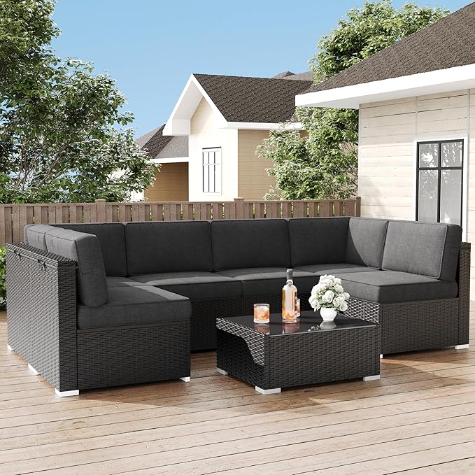 LayinSun Outdoor Furniture Replacement Cushions for 6 Seat Patio Rattan Wicker Sectional Conversation Sofa Set, 14-Piece Cushions Set