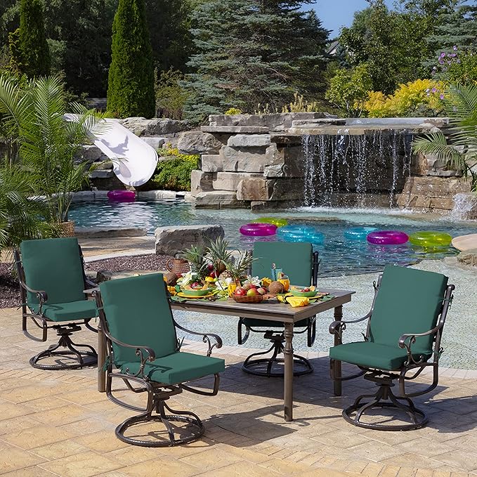 Arden 4-Pack Outdoor Patio Dining Chair Cushion, 20x44, Rain-Proof Seat Pad, Fade-Resistant Outdoor Cushion Peacock Blue Green Texture