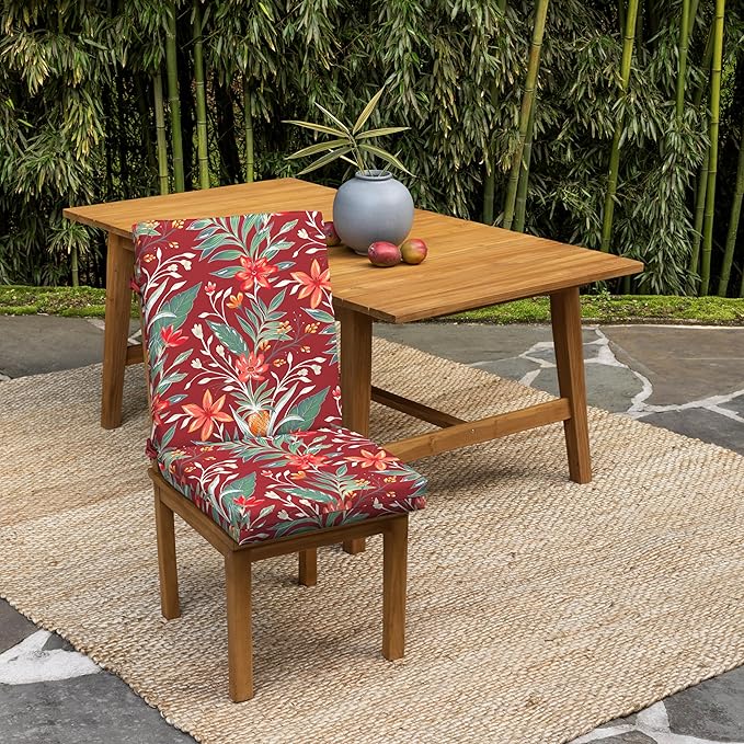 Arden 2-Pack earthFIBER Outdoor Patio Dining Chair Cushion, 20x44, Rain-Proof Seat Pad, Fade-Resistant Outdoor Cushion Luau Red Tropical Floral