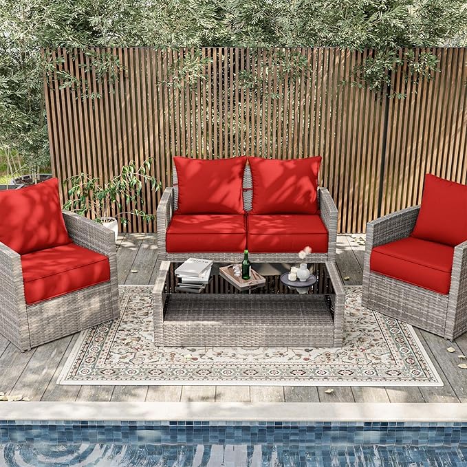 Outdoor Patio Chair Cushions Set 22 L X 24 W X 4 H Waterproof & Fade Resistant Deep Seat and Back Cushions with Removable Covers Outdoor Seat Cushion Set for Chairs and Sofas
