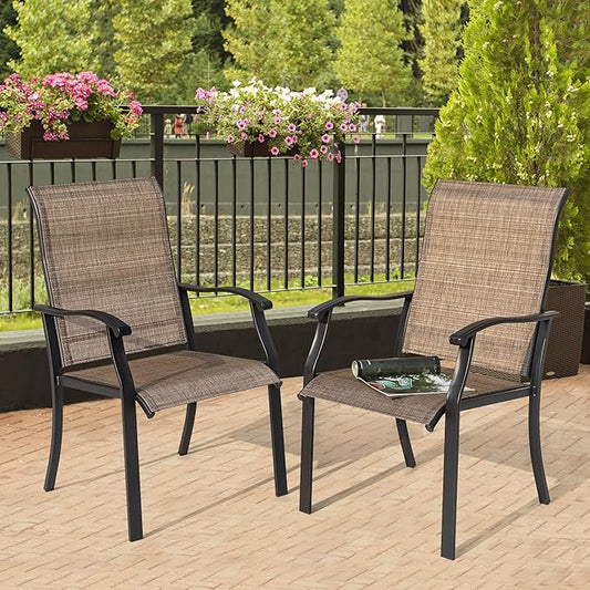 NUU GARDEN Patio Dining Chairs Set of 2, Outdoor Chairs with Armrest, Indoor/Outdoor Chairs Backyard Deck Garden Chair, Restaurant Kitchen Dining Textilene Chair,Brown