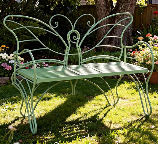 Outdoor Bench Patio Outdoor Garden Bench with Built-in Table, Butterfly Bench for Outside, 3 People Outdoor Bench Garden Bench Front Porch Furniture (Green, 49.2inch)