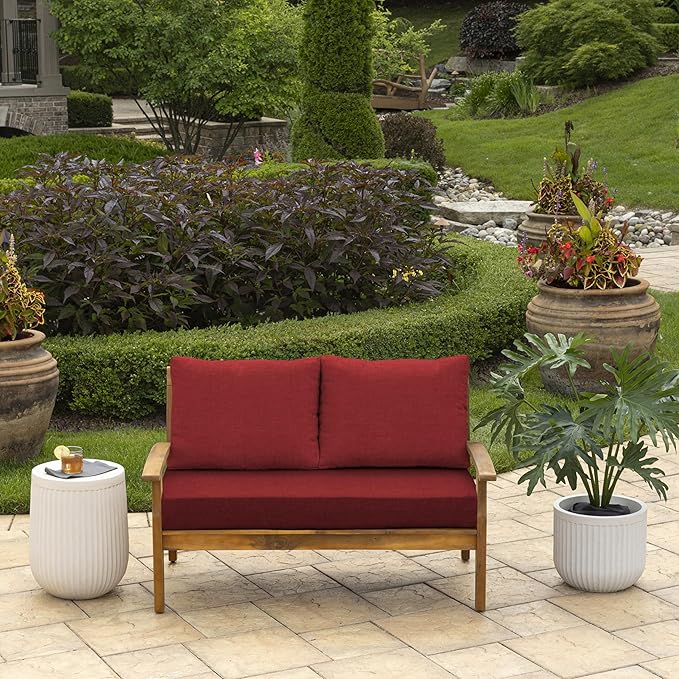 Arden Outdoor Loveseat Cushion Set, 48 x 24, Water Repellent, Fade Resistant, Cushion Set for Couch, Bench, and Swing 48 x 24, Ruby Red Leala