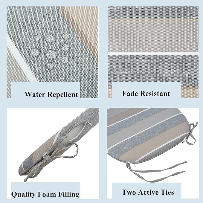FUNHOME 17"x16"x2" Outdoor Chair Cushions Set of 2, Water Resistant Patio Chair Pads with Ties, Seat Cushions for Home Garden Furniture Decoration-Grey Stripe