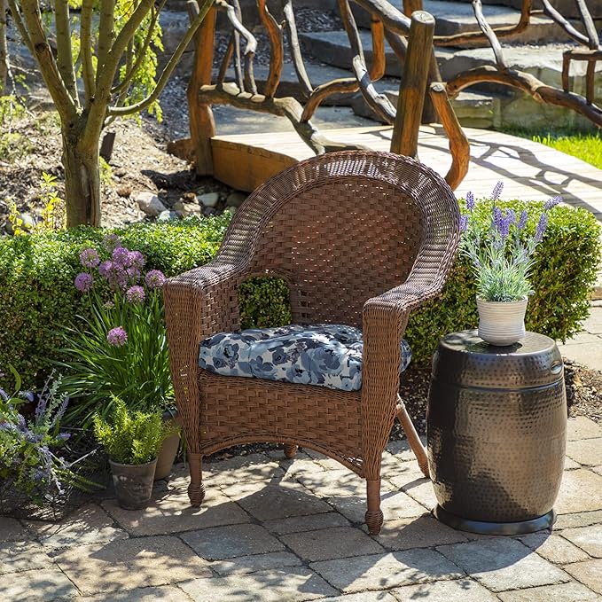 Arden Indoor/Outdoor Rocking Chair Or Wicker Chair Cushion, 2-Pack, 20 x 18, Water Repellent, Rain Proof, Fade Resistant Cushion for Rocking Or Rounded Back Chair Blue Garden Floral