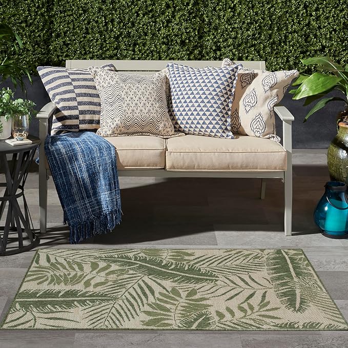 Nourison Home Garden Oasis Ivory Green 3' x 5' Area Rug - Easy Clean, Non Shedding, Bed Room, Living Room, Dining Room, Kitchen (3' x 5')